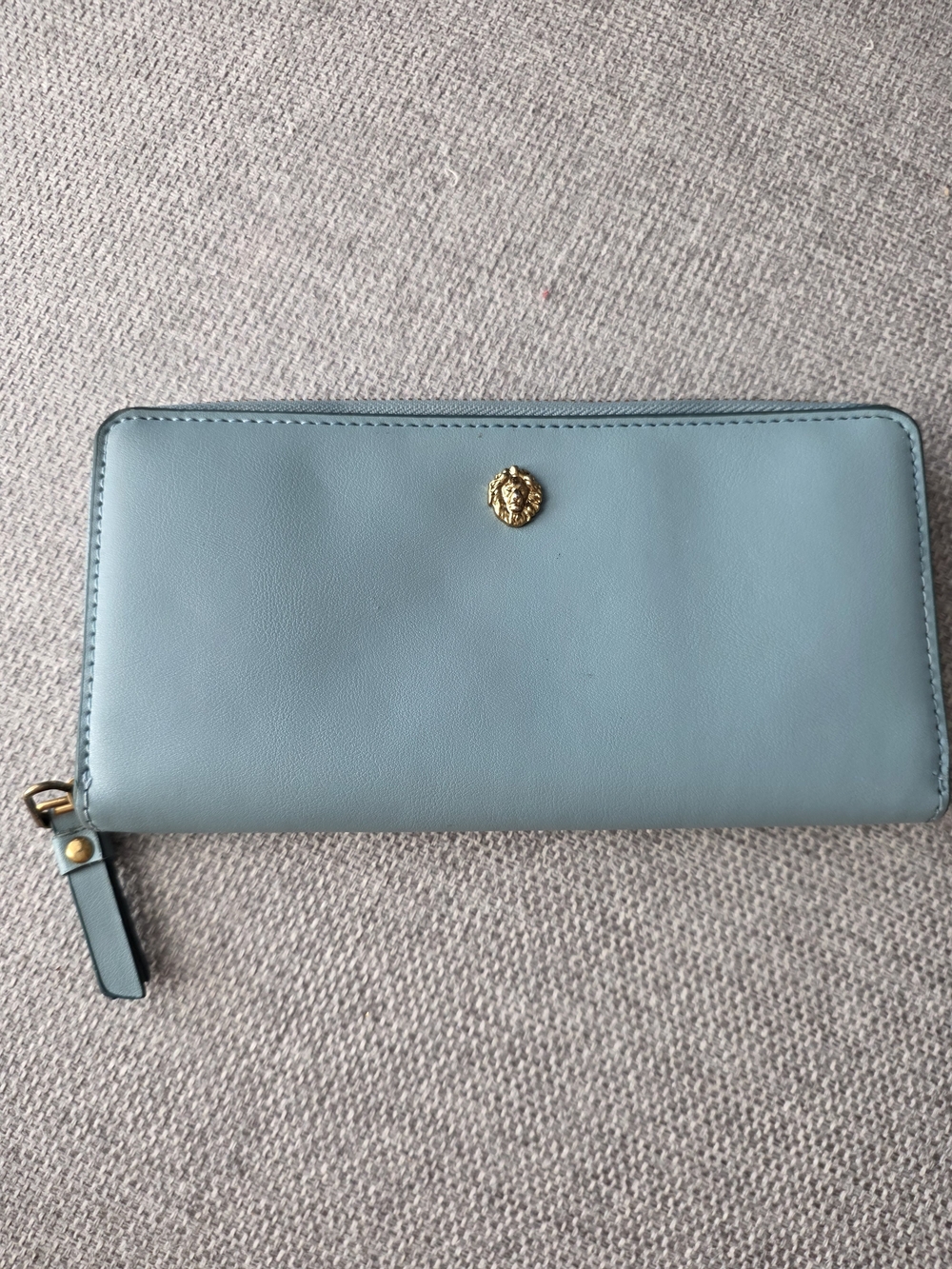 Anne Klein Teal Zip-Around Wallet with Gold Medallion